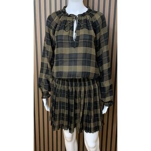 Current Air Women's Plaid Smocked Waist Pleated Mini Dress Black S Classic